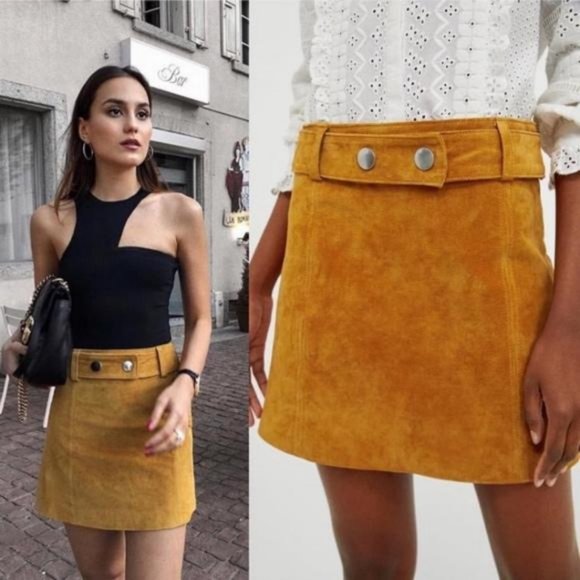 Zara Dresses & Skirts - Zara Suede Mustard Belted Mini Skirt Size Medium